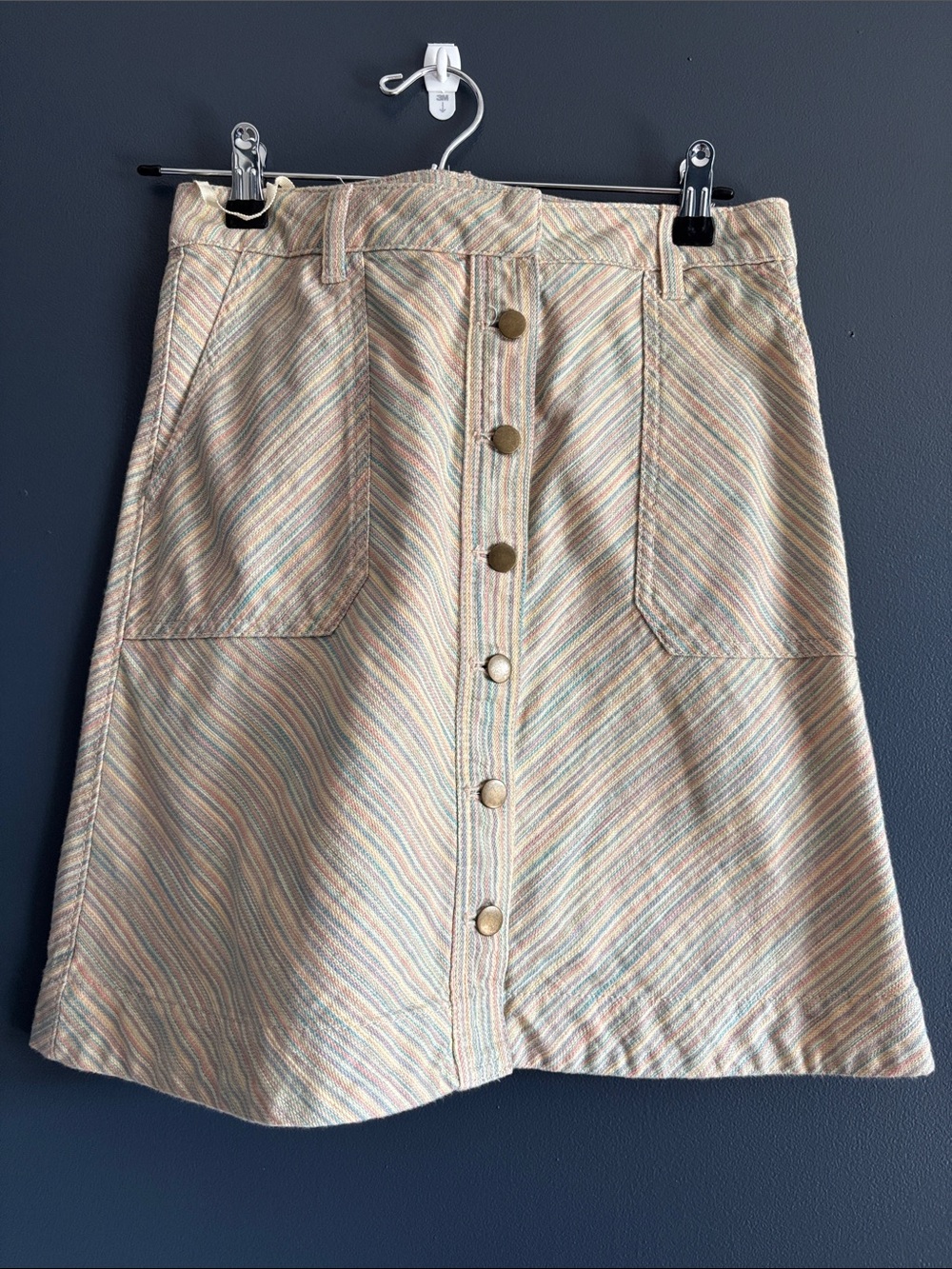 Pilcro and the Letterpress Pastel Stripe Button-Front Mini Skirt